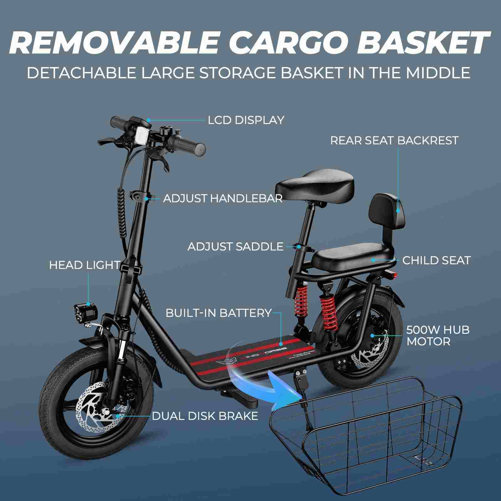 Electric Scooter with Removable Cargo Basket Electric Scooter with Removable Cargo Basket