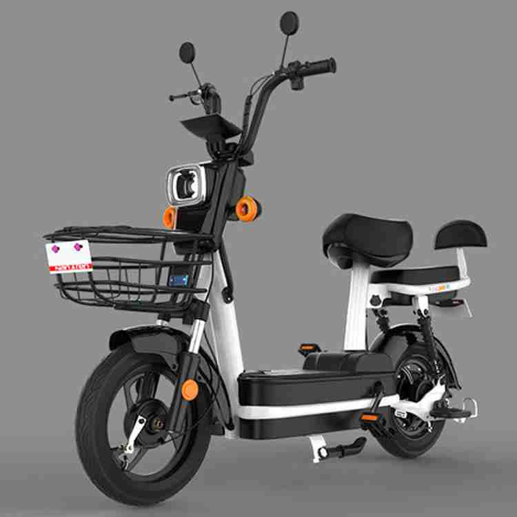 Electric Bike with Front Basket, Dual Seats and 14-Inch Wheels for City Commuting