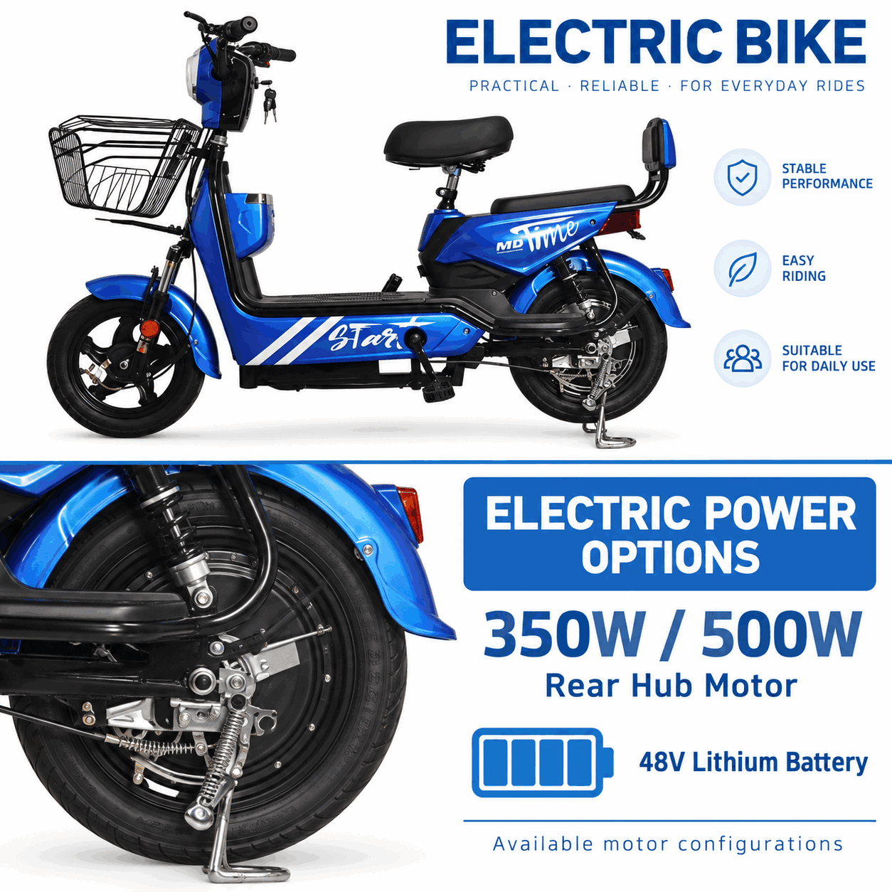 Electric City Bike with Front Basket, Dual Seats and 350W/500W Motor Options Electric City Bike with Front Basket, Dual Seats and 350W/500W Motor Options