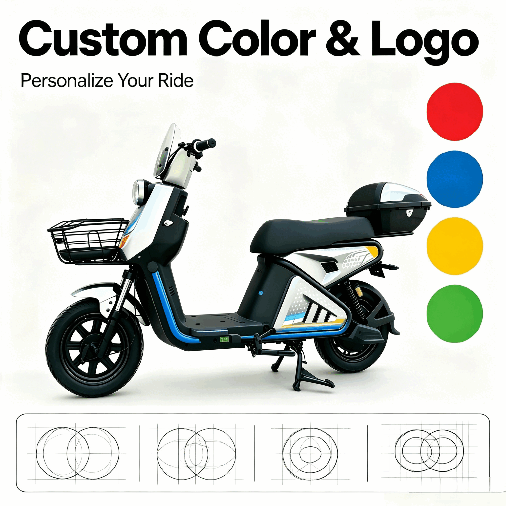 Electric City Scooter with Front Basket, Rear Storage Box and Step-Through Frame