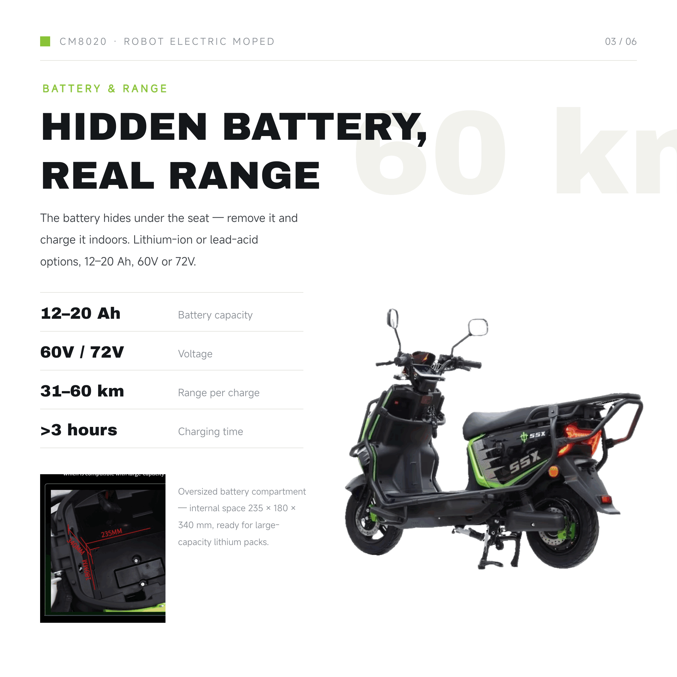 Electric Moped for Adults 60V/72V – Removable Battery | 31–60 km Range | Disc Brake Electric Moped for Adults 60V/72V – Removable Battery | 31–60 km Range | Disc Brake