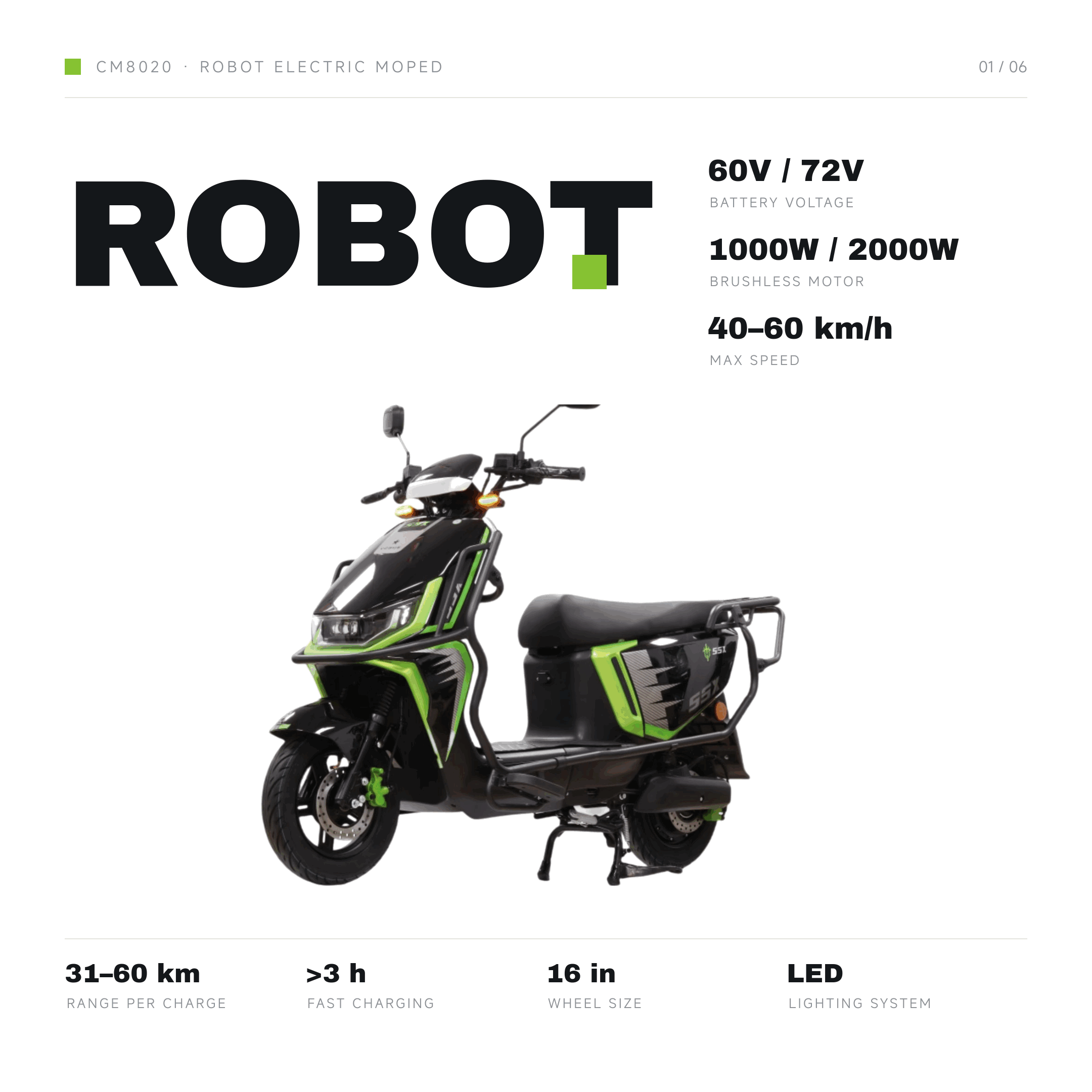 Electric Moped for Adults 60V/72V – Removable Battery | 31–60 km Range | Disc Brake Electric Moped for Adults 60V/72V – Removable Battery | 31–60 km Range | Disc Brake
