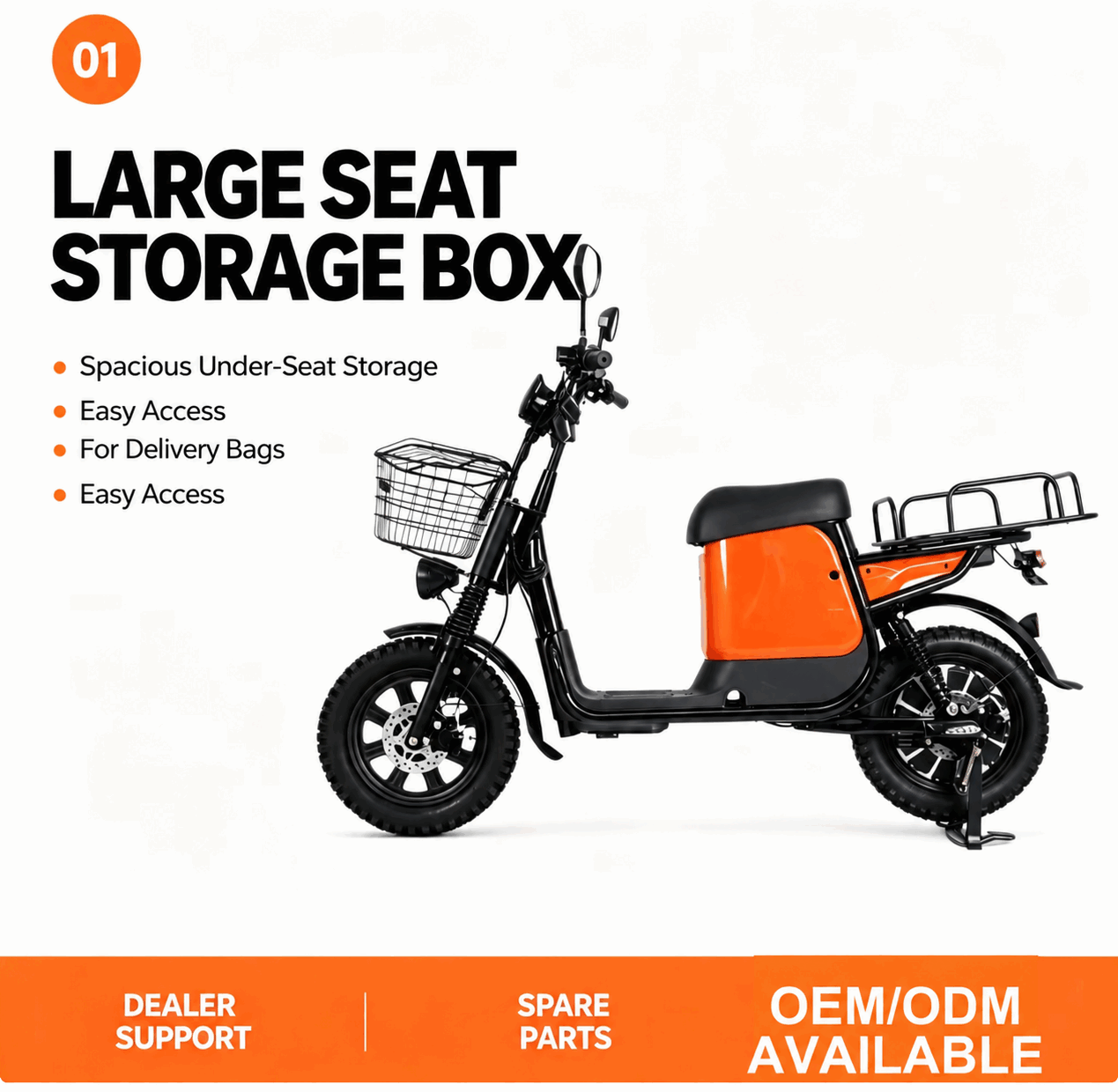 Electric Cargo Scooter with Front Basket, Rear Rack, Fat Tires & Under-Seat Storage Electric Cargo Scooter with Front Basket, Rear Rack, Fat Tires & Under-Seat Storage