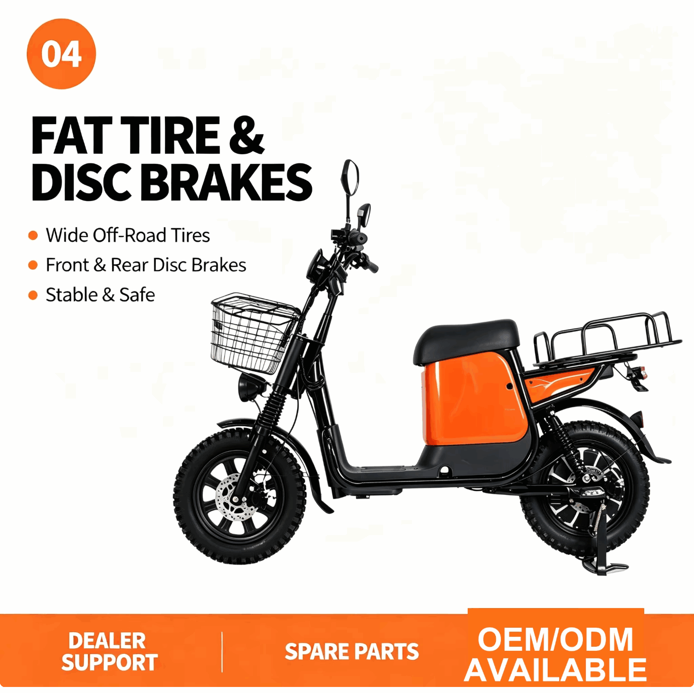 Electric Cargo Scooter with Front Basket, Rear Rack, Fat Tires & Under-Seat Storage Electric Cargo Scooter with Front Basket, Rear Rack, Fat Tires & Under-Seat Storage