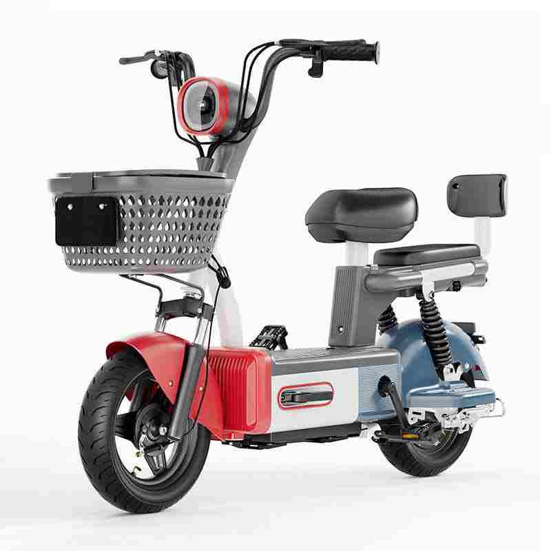 Electric City Bike with Front Basket, Rear Seat, Backrest & 14-Inch Wheels