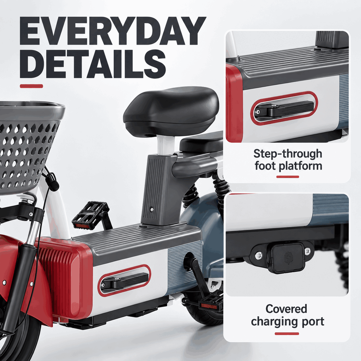 Electric City Bike with Front Basket, Rear Seat, Backrest & 14-Inch Wheels Electric City Bike with Front Basket, Rear Seat, Backrest & 14-Inch Wheels