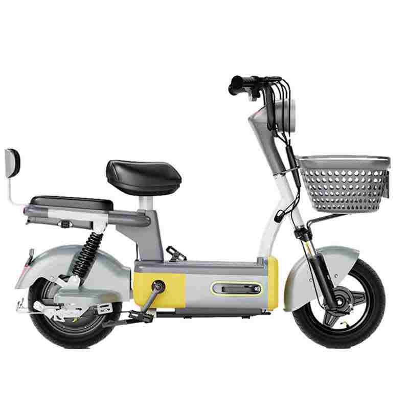 Electric City Bike with Front Basket, Rear Seat, Backrest & 14-Inch Wheels