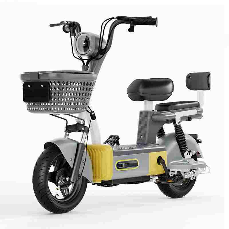 Electric City Bike with Front Basket, Rear Seat, Backrest & 14-Inch Wheels