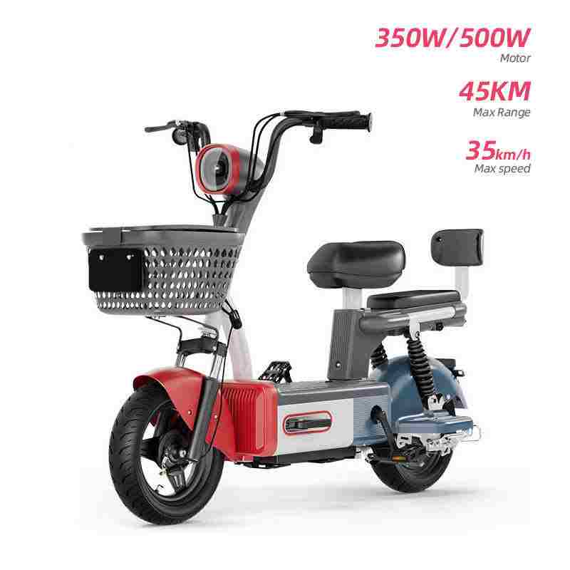 Electric City Bike with Front Basket, Rear Seat, Backrest & 14-Inch Wheels