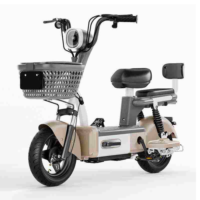 Electric City Bike with Front Basket, Rear Seat, Backrest & 14-Inch Wheels
