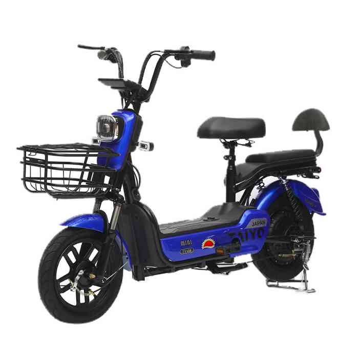Electric City Bike with Front Basket, Rear Seat, LED Headlight & 14-Inch Wheels