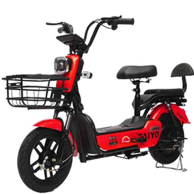 Electric City Bike with Front Basket, Rear Seat, LED Headlight & 14-Inch Wheels