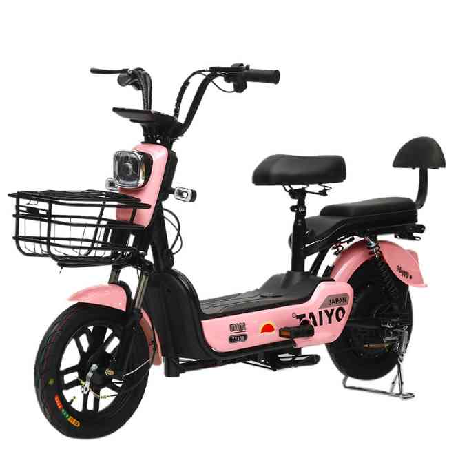 Electric City Bike with Front Basket, Rear Seat, LED Headlight & 14-Inch Wheels