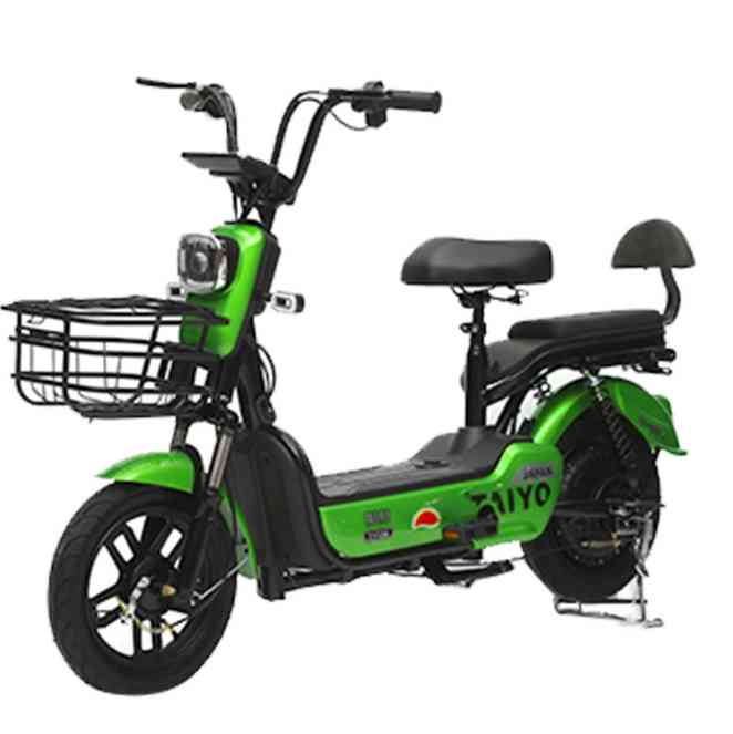 Electric City Bike with Front Basket, Rear Seat, LED Headlight & 14-Inch Wheels