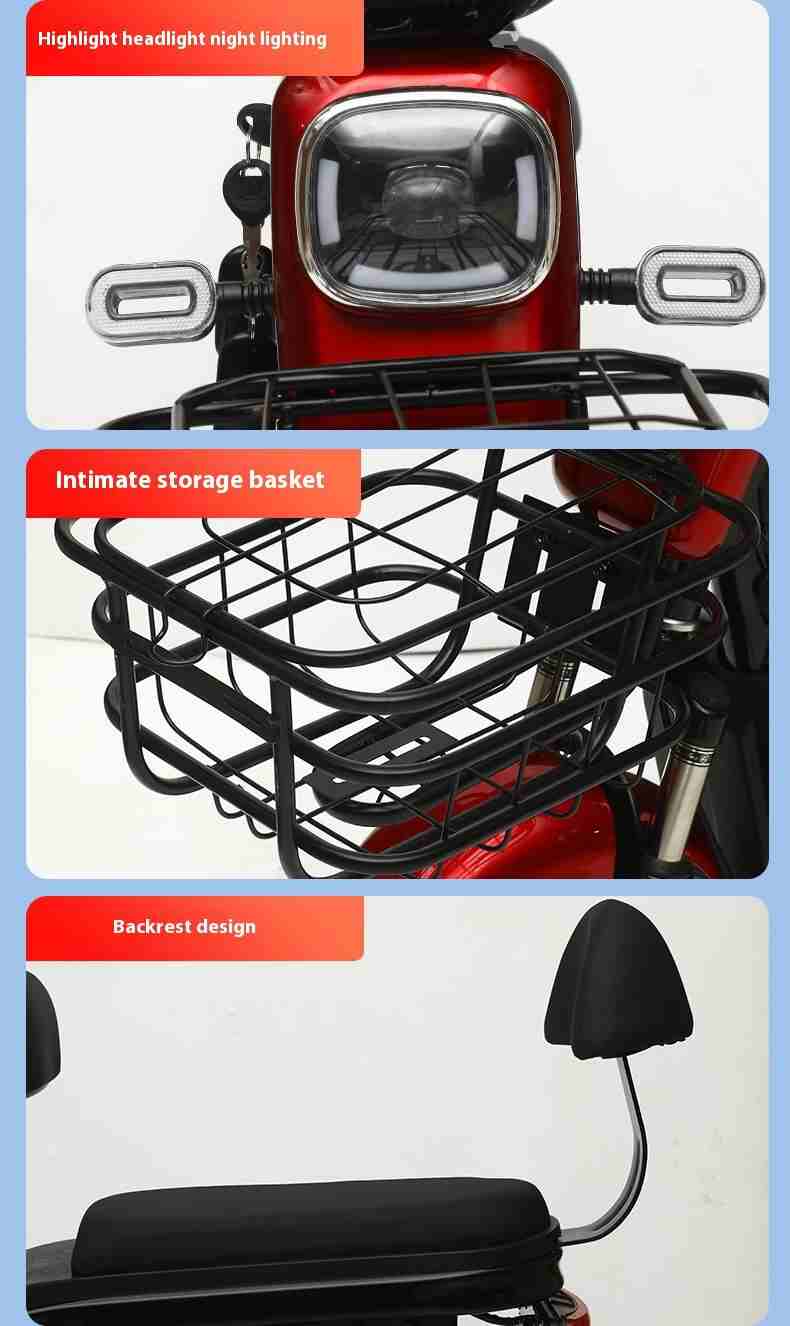 Electric City Bike with Front Basket, Rear Seat, LED Headlight & 14-Inch Wheels