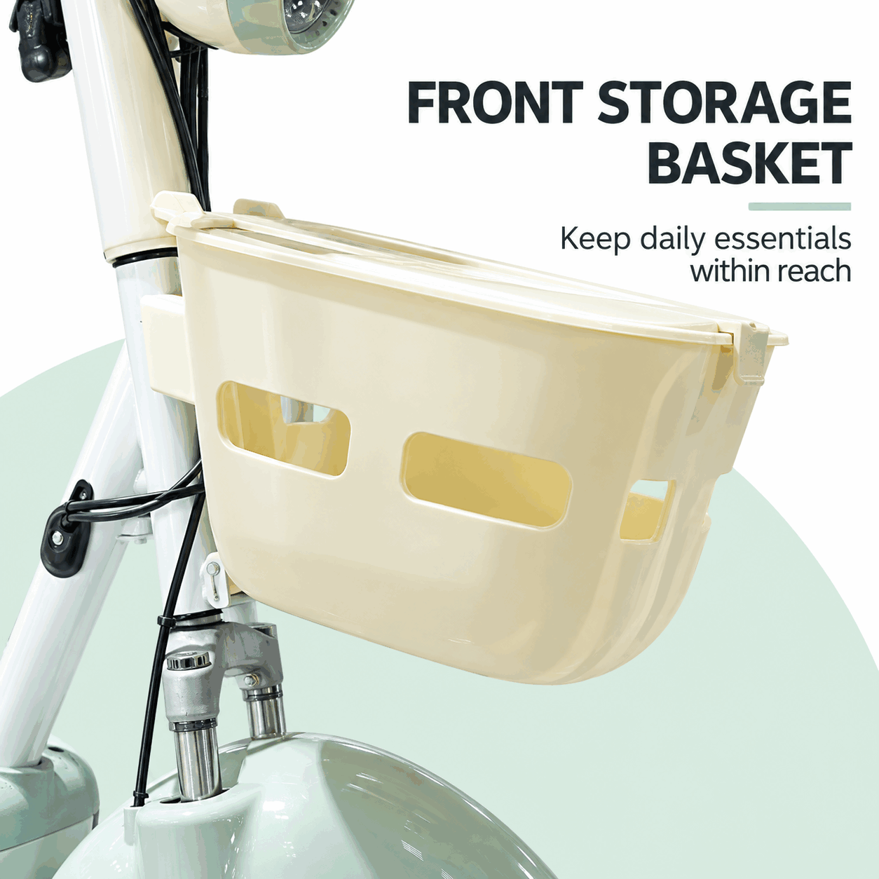 Bubbles Electric City Bike with Front Basket, Padded Seat & Rear Backrest Bubbles Electric City Bike with Front Basket, Padded Seat & Rear Backrest