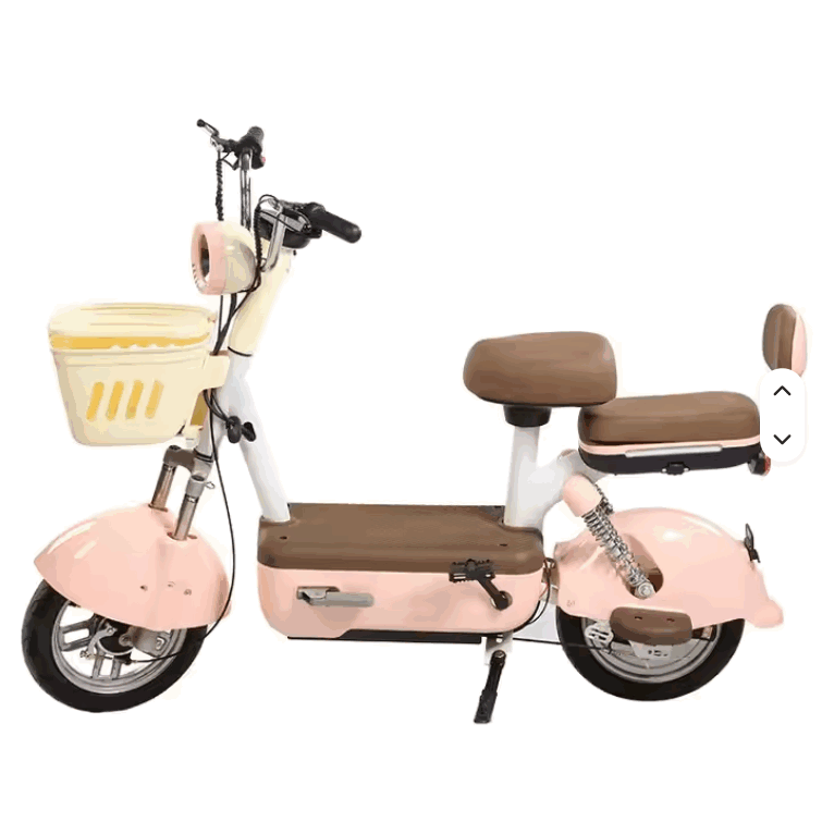 Bubbles Electric City Bike with Front Basket, Padded Seat & Rear Backrest
