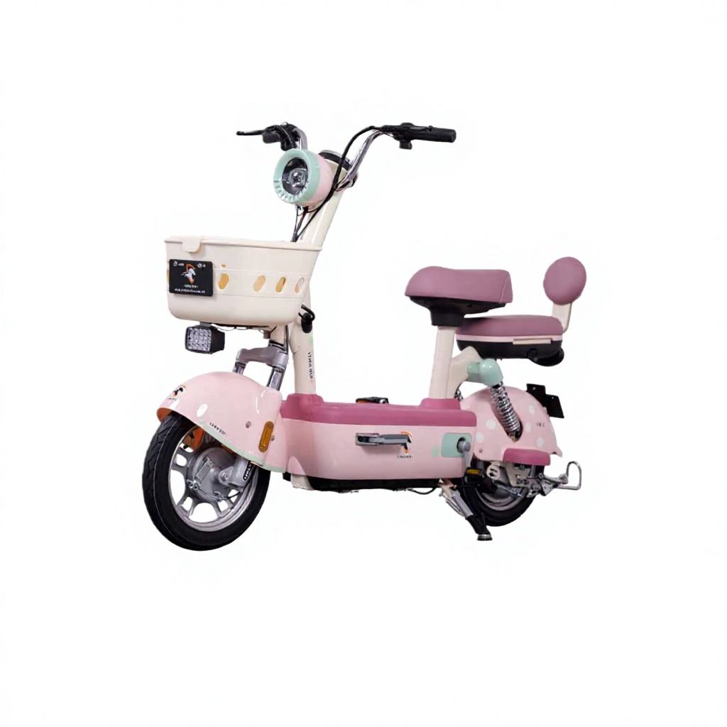 Bubbles Electric City Bike with Front Basket, Padded Seat & Rear Backrest