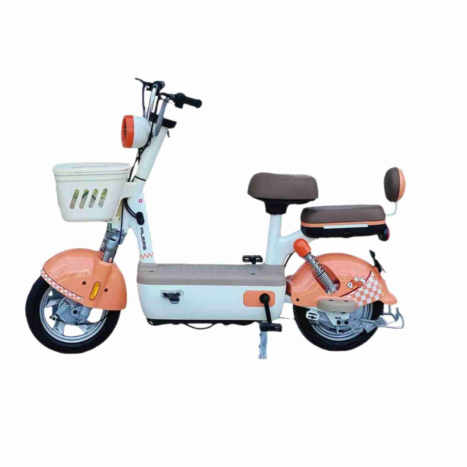 Bubbles Electric City Bike with Front Basket, Padded Seat & Rear Backrest